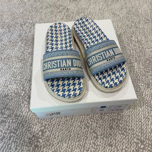 Dior Blue and White Houndstooth Sandals